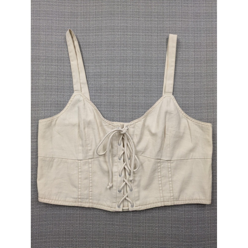 American Eagle Outfitters Tank Top Womens XL White Lace Up Cropped Smocked Back